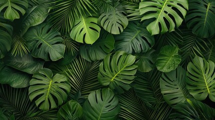 Jungle Dreams: Vivid Tropical Leaves Pattern Background for Exotic Designs, Generative Ai
