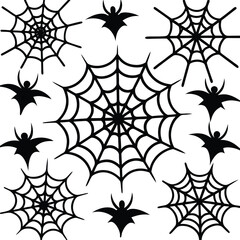 Spider Webs Halloween Vector Elements Set.