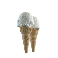 Vanilla ice cream scoop and cone on transparent background