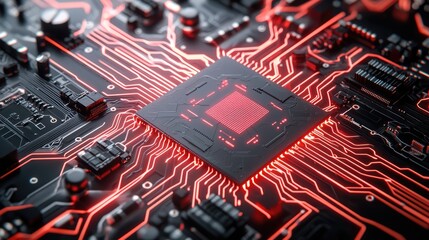 Glowing Futuristic Circuit Board Technology Texture Background with Detailed Components, Generative Ai