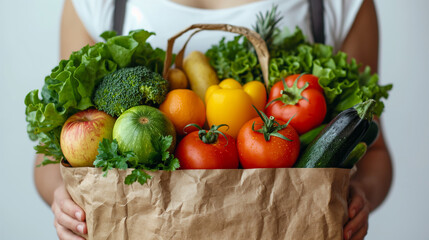 Fototapeta premium 紙の買い物袋に野菜