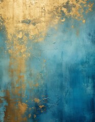 Obraz premium Blue teal and gold grungy painted background gold foil 
