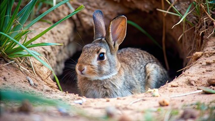 A cute rabbit taking a break in a cozy burrow , relaxation, animal, fluffy, fur, resting, peaceful, wildlife, mammal