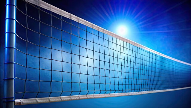 Blue volleyball net on blue background with focus on the net , sports, volleyball, net, equipment, blue, background
