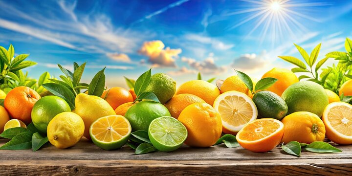 Vibrant summer backgrounds featuring fresh citruses such as lemons, limes, and oranges, summer, vibrant, background, fresh, citrus