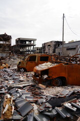 能登半島地震の地震で焼けた車　輪島