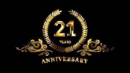 21st Anniversary Celebration. Happy 21 Years Anniversary Animation in Gold Color on the Transparent Background, Alpha Channel. Great for greetings, celebrations, events, and gifts.