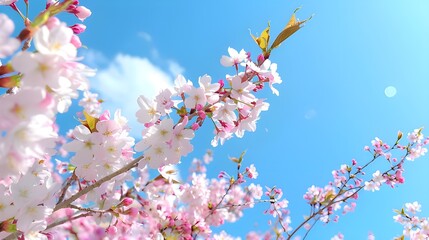 a lot of sakura, blue sky