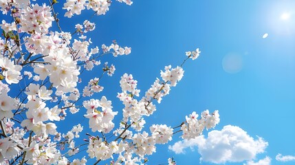 a lot of sakura, blue sky