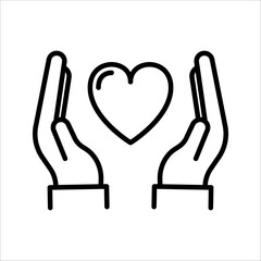 Heart icon in hand, Love icon, Health, medicine symbol on white background.