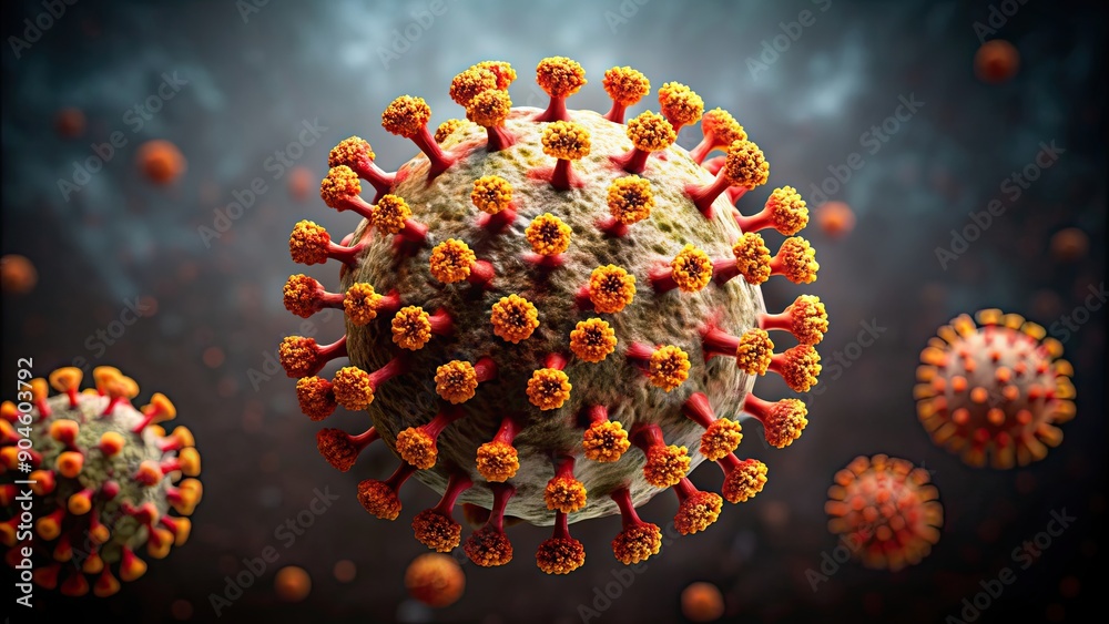 Wall mural Graphic of herpes virus on a dark background, virus, herpes, infection, medical, disease, DNA, microbiology