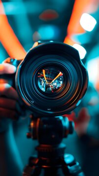 close-up of a professional camera lens against a dark background, perfect for a lens-themed wallpaper