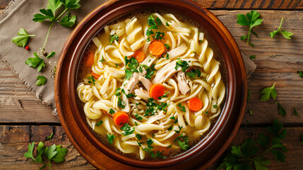 Bowl of hearty chicken noodle soup