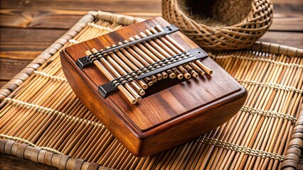 Traditional African thumb piano in a cozy wicker case , Kalimba, African instrument, music, thumb piano, traditional