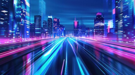Fototapeta premium Neon City Lights - High Speed Drive