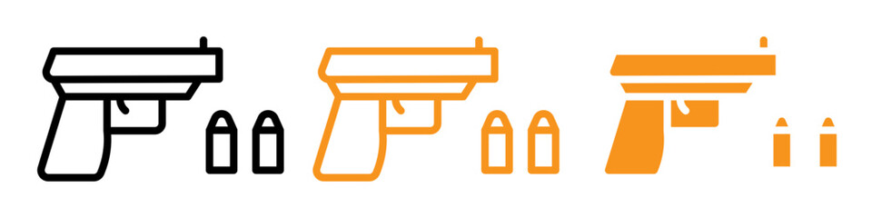 Gun with Ammunition Icon Set Firearm Illustrations for Safety and Military Projects