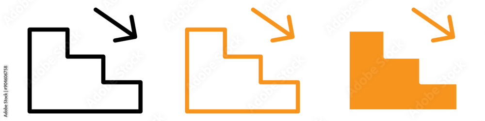 Poster downstairs icon set direction and movement illustrations for architecture and navigation