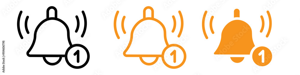 Poster notification bell icon set alert and reminder illustrations for communication and apps