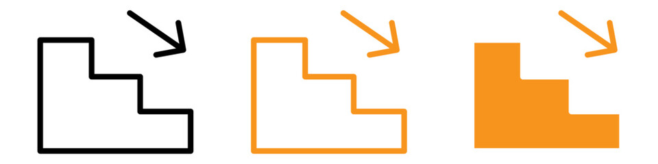 Downstairs Icon Set Direction and Movement Illustrations for Architecture and Navigation