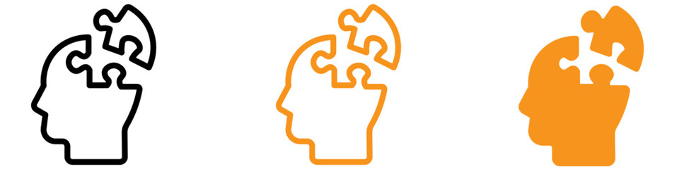 People Head with Puzzles Icon Set Mental Health Illustrations for Therapy and Psychology