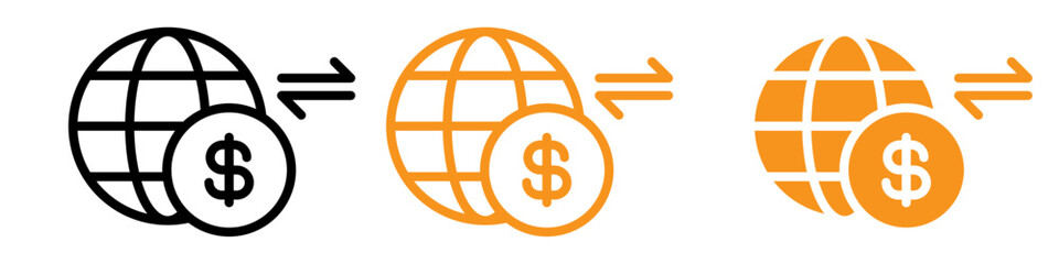 International Money Transfer Icon Set Global Finance Illustrations for Banking and Economy