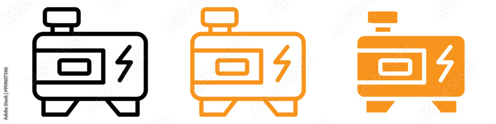 Poster portable power generator icon set backup energy illustrations for outdoor and emergency use