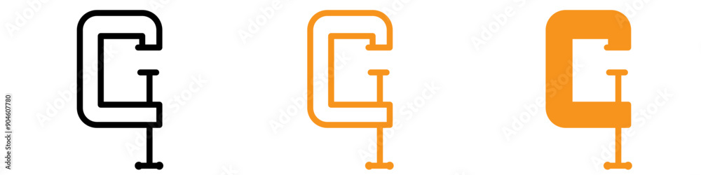 Poster vice clamp icon set tool illustrations for workshop and diy projects