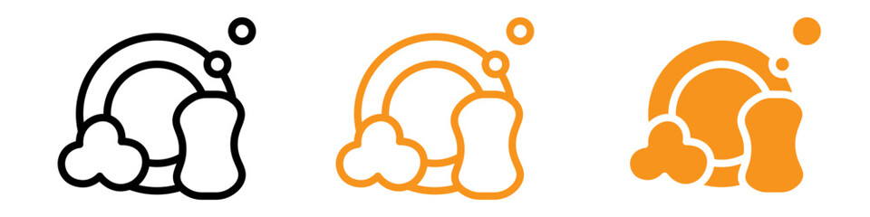 Washing Plate Icon Set Dishwashing Illustrations for Kitchen and Home Care