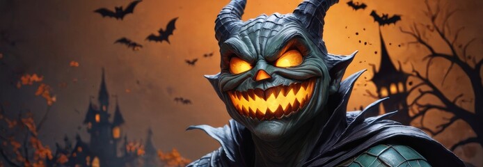 Halloween Demon with Glowing Eyes and Teeth.