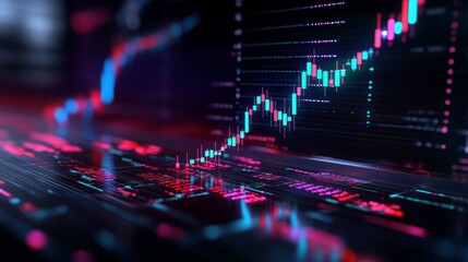 Obraz premium Vibrant stock market graph with rising trends and digital data overlay. Ideal for financial themes and investment visuals.