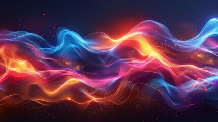 Fototapeta premium Abstract glowing waves of blue, orange, and red light.