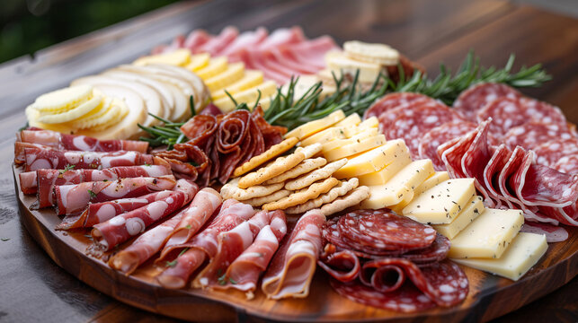 Cheese and meat platter with crackers