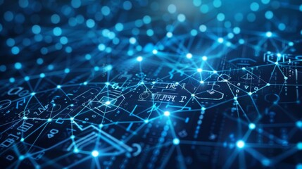 Abstract digital network with glowing nodes and lines representing connections and data flow.