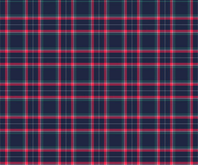 Plaid pattern, navy blue, pink, green, white, seamless for textiles and designing clothing, skirts, pants, aprons, tablecloths, blankets or decorative fabrics. Vector illustration.