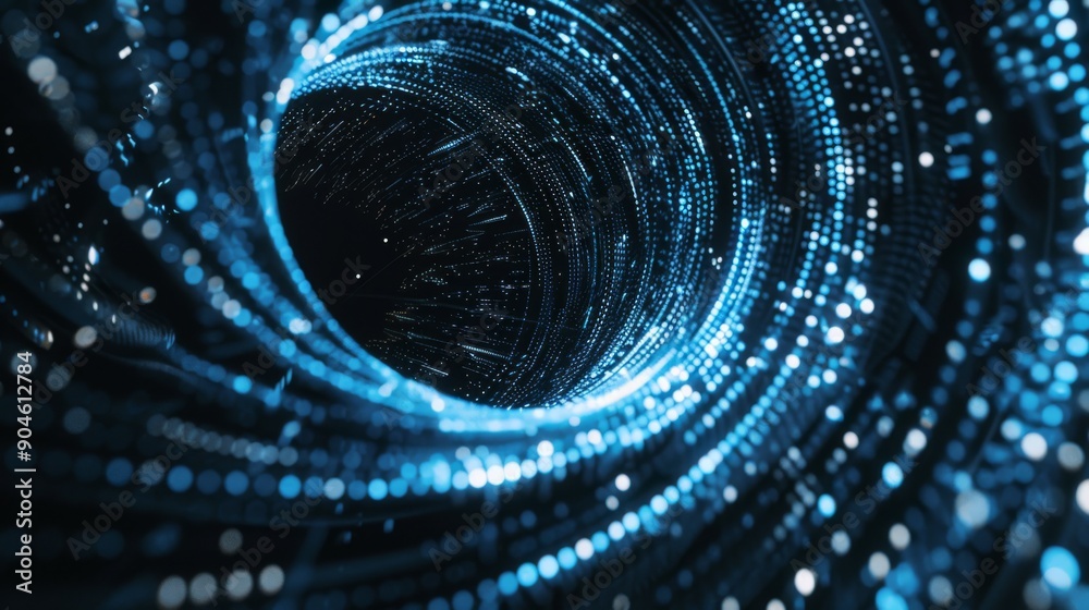 Poster digital data tunnel with lights symbolizes advanced communication and technology integration