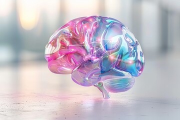 Crystal brain in a futuristic setting, symbolizing clarity and advanced cognitive abilities in a sci-fi inspired design.