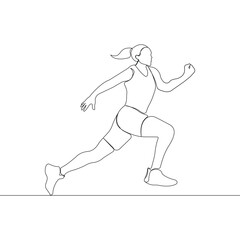 Young woman running continuous line drawing. Professional runner outline vector isolated on white background.