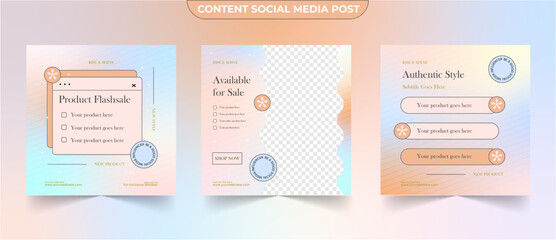Set of beautiful pastel gradient social media post for business creative content and ads marketing editable template