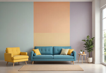 Indoor Concept art with copy space, colorful house interior furniture with copy space