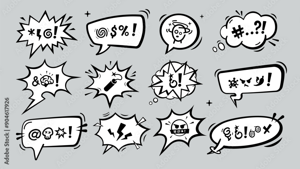 Aufkleber swear speech bubbles, comic aggressive expletive curse, hate angry talk. vector clouds with expressi