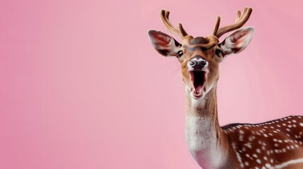 Obraz premium Surprised Deer with Pink Background