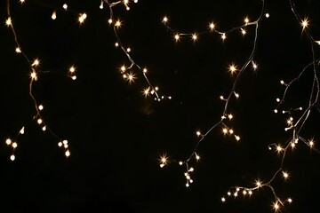Fototapeta premium Glowing string lights in dark ambiance evoke mystery and intimacy in a nocturnal setting.