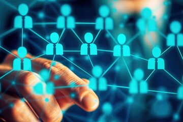The Architect of Connections: A businessman orchestrates a network of interconnected individuals, symbolizing the power of digital networking in the modern age.