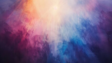 Abstract colorful paint clouds with radiant light burst create magical atmosphere