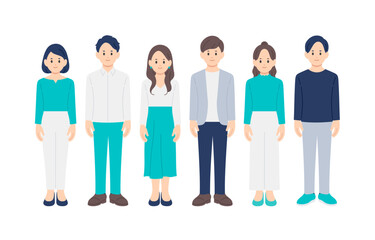 Obraz premium 若い男女の全身セット【人物ベクターイラスト素材】