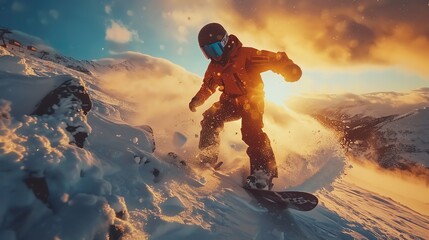 Exciting snowboarding trick, mid-air rotation,