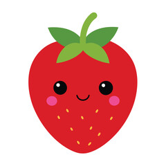 Obraz premium Cute funny Kawaii strawberry fruit character, cartoon style, isolated on white background