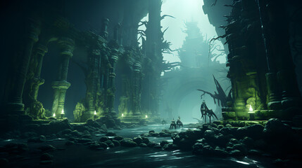 Obraz premium the unique architectural and natural elements of the mysterious underwater world