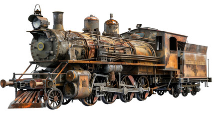 Naklejka premium An old train with rusted wheels and a black smoke stack