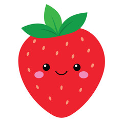 Cute funny Kawaii strawberry fruit character, cartoon style, isolated on white background